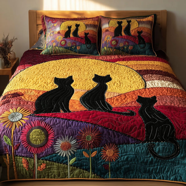 Mystic Whisker quilted 3-piece bedding set on a made bed with two matching pillow shams