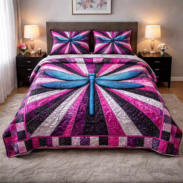 Mystic Wings quilted 3-piece bedding set on a made bed with two matching pillow shams