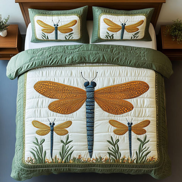 Mystic Wings quilted 3-piece bedding set on a made bed with two matching pillow shams
