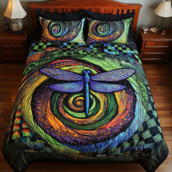 Mystic Wings quilted 3-piece bedding set on a made bed with two matching pillow shams
