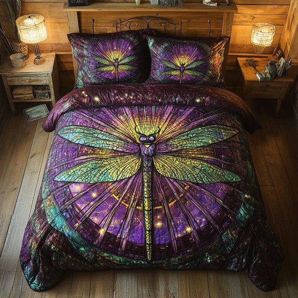 Mystic Wings quilted 3-piece bedding set on a made bed with two matching pillow shams