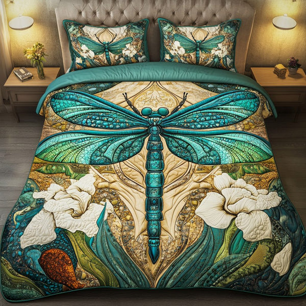 Mystic Wings quilted 3-piece bedding set on a made bed with two matching pillow shams