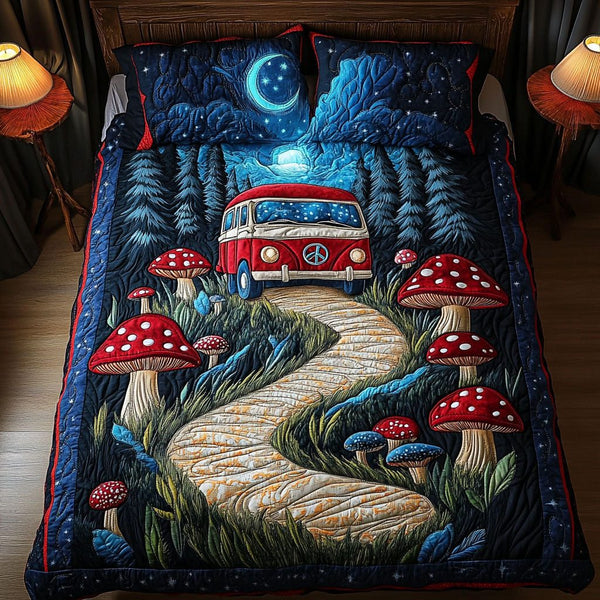 Mystical Van Voyage quilted 3-piece bedding set on a made bed with two matching pillow shams