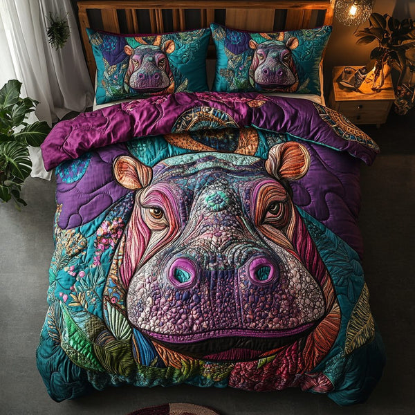Nap Nest quilted 3-piece bedding set on a made bed with two matching pillow shams
