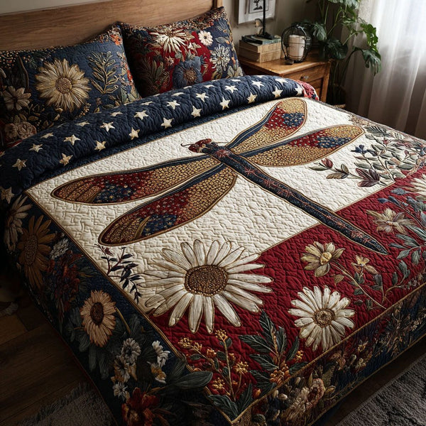 National Spirit quilted 3-piece bedding set on a made bed with two matching pillow shams