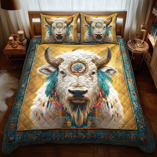 Native Blessing quilted 3-piece bedding set on a made bed with two matching pillow shams