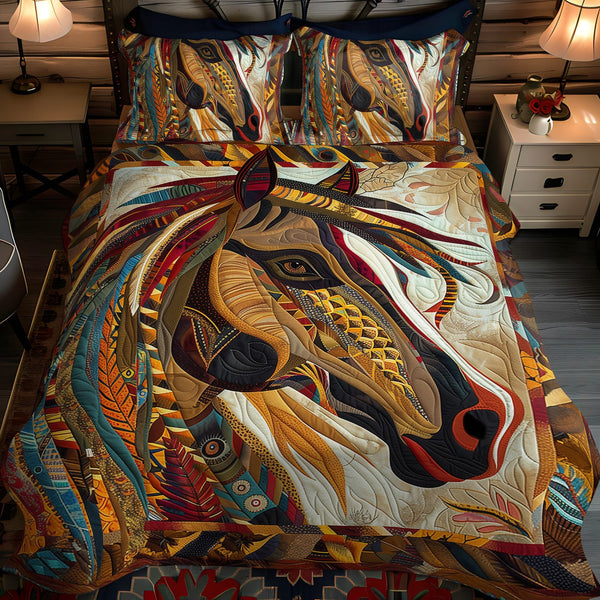Native Canter quilted 3-piece bedding set on a made bed with two matching pillow shams