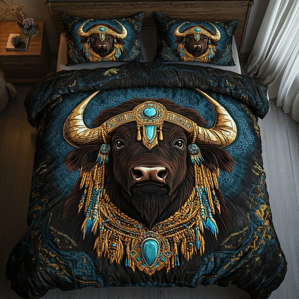 Native Elegance quilted 3-piece bedding set on a made bed with two matching pillow shams