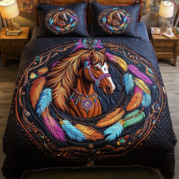 Native Grace quilted 3-piece bedding set on a made bed with two matching pillow shams