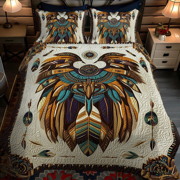 Native Harmony quilted 3-piece bedding set on a made bed with two matching pillow shams