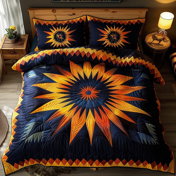Native Horizon quilted 3-piece bedding set on a made bed with two matching pillow shams
