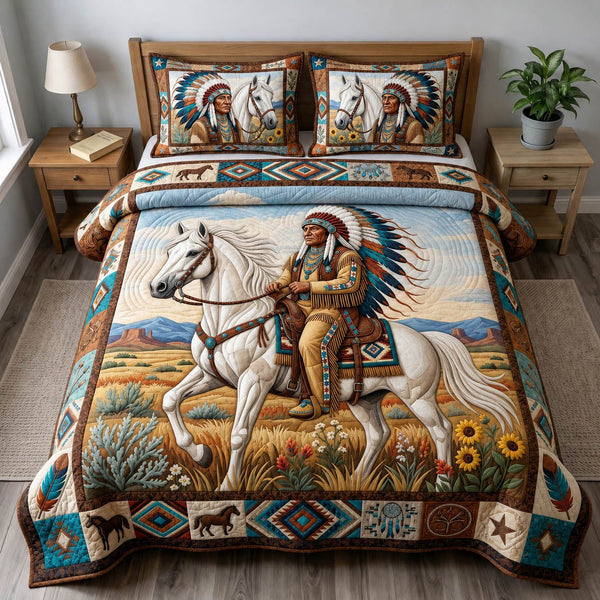 Native Legacy quilted 3-piece bedding set on a made bed with two matching pillow shams
