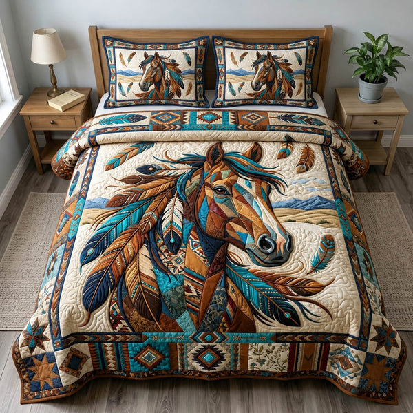 Native Legacy quilted 3-piece bedding set on a made bed with two matching pillow shams