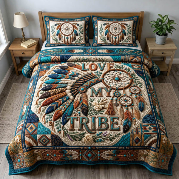 Native Legacy quilted 3-piece bedding set on a made bed with two matching pillow shams
