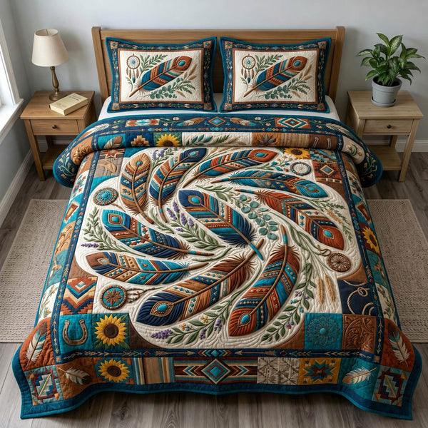 Native Legacy quilted 3-piece bedding set on a made bed with two matching pillow shams