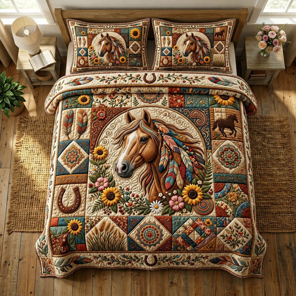 Native Legacy quilted 3-piece bedding set on a made bed with two matching pillow shams
