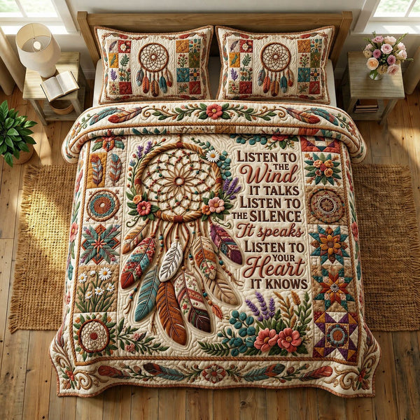 Native Legacy quilted 3-piece bedding set on a made bed with two matching pillow shams