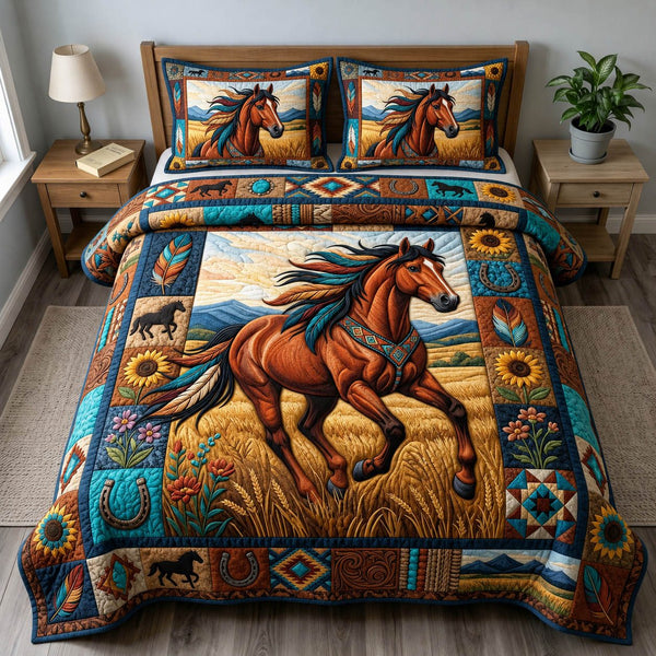 Native Legacy quilted 3-piece bedding set on a made bed with two matching pillow shams