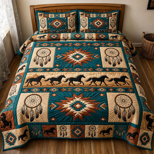 Native Legacy quilted 3-piece bedding set on a made bed with two matching pillow shams