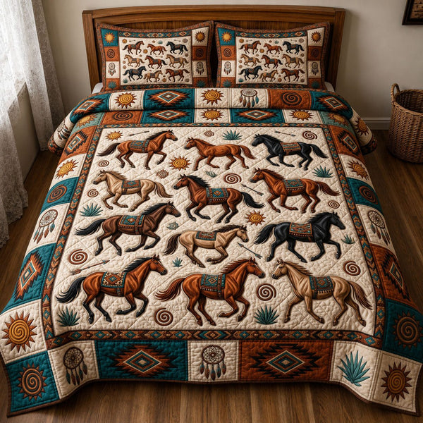 Native Legacy quilted 3-piece bedding set on a made bed with two matching pillow shams
