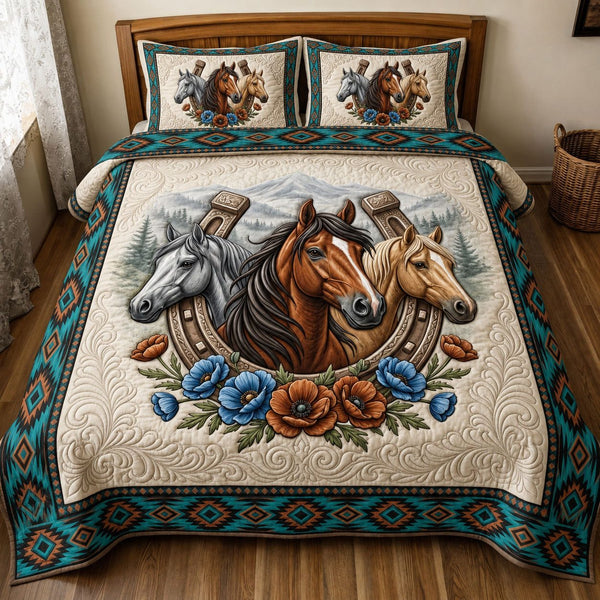 Native Legacy quilted 3-piece bedding set on a made bed with two matching pillow shams