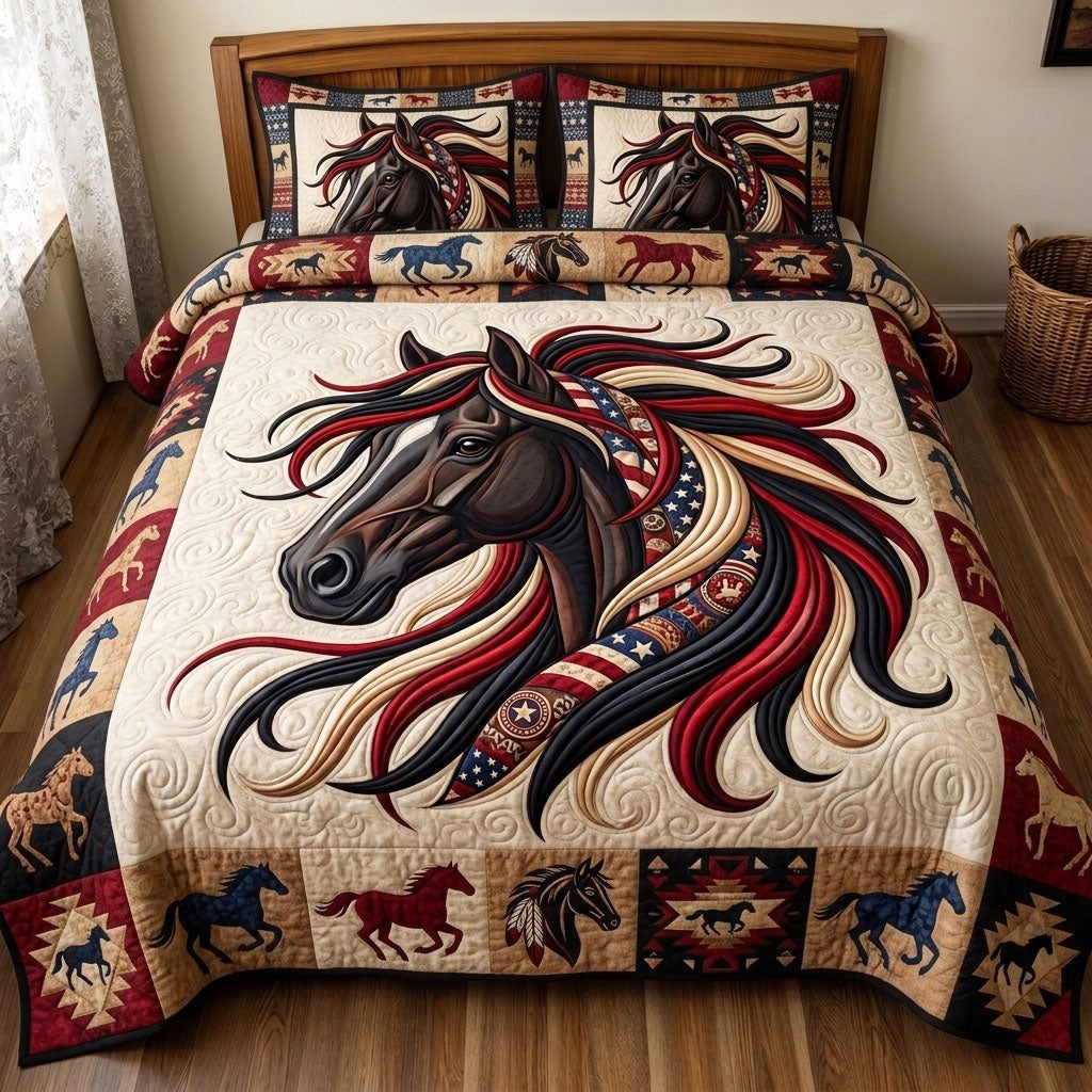 Native Legacy quilted 3-piece bedding set on a made bed with two matching pillow shams