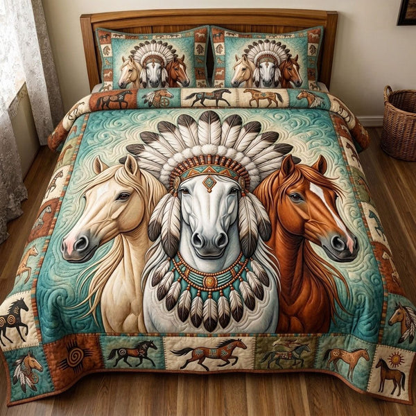 Native Legacy quilted 3-piece bedding set on a made bed with two matching pillow shams