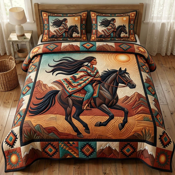 Native Legacy quilted 3-piece bedding set on a made bed with two matching pillow shams