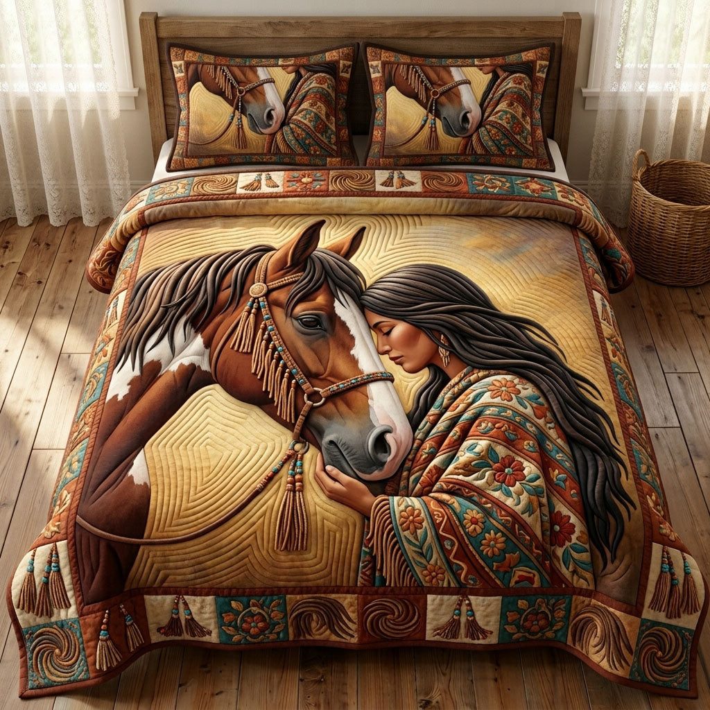 Native Legacy quilted 3-piece bedding set on a made bed with two matching pillow shams