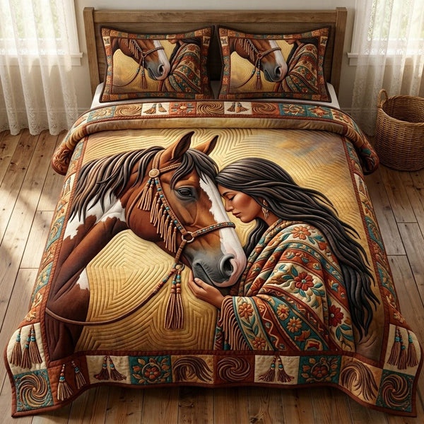 Native Legacy quilted 3-piece bedding set on a made bed with two matching pillow shams
