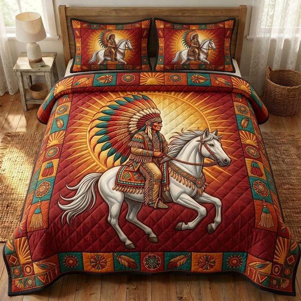 Native Legacy quilted 3-piece bedding set on a made bed with two matching pillow shams