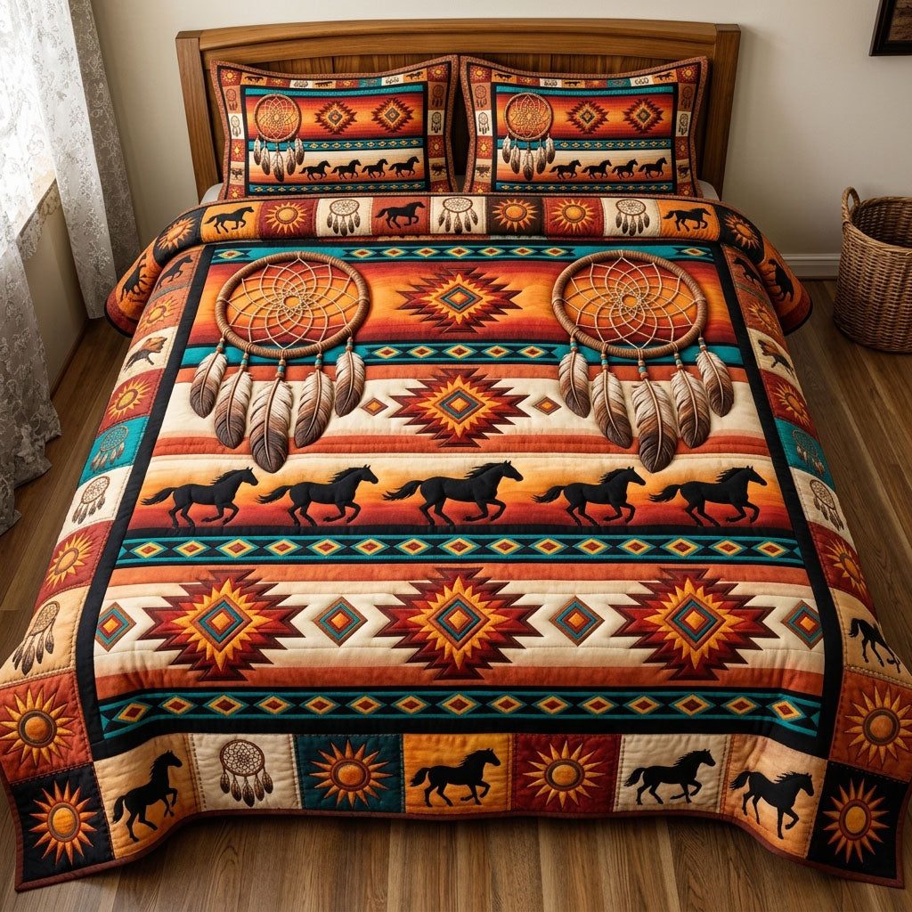 Native Legacy quilted 3-piece bedding set on a made bed with two matching pillow shams