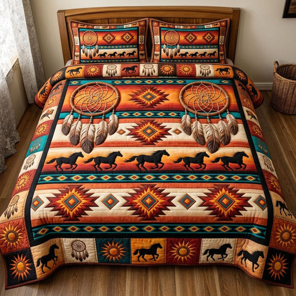 Native Legacy quilted 3-piece bedding set on a made bed with two matching pillow shams