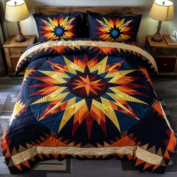 Native Meteor quilted 3-piece bedding set on a made bed with two matching pillow shams