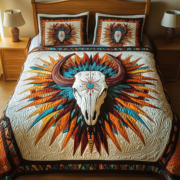Native Radiance quilted 3-piece bedding set on a made bed with two matching pillow shams