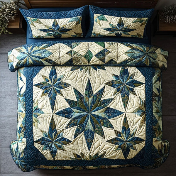 Native Sky Star quilted 3-piece bedding set on a made bed with two matching pillow shams