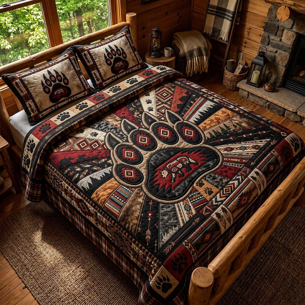 Native Spirit quilted 3-piece bedding set on a made bed with two matching pillow shams