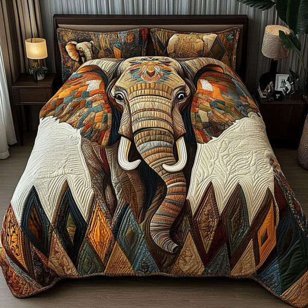 Native Spirit quilted 3-piece bedding set on a made bed with two matching pillow shams