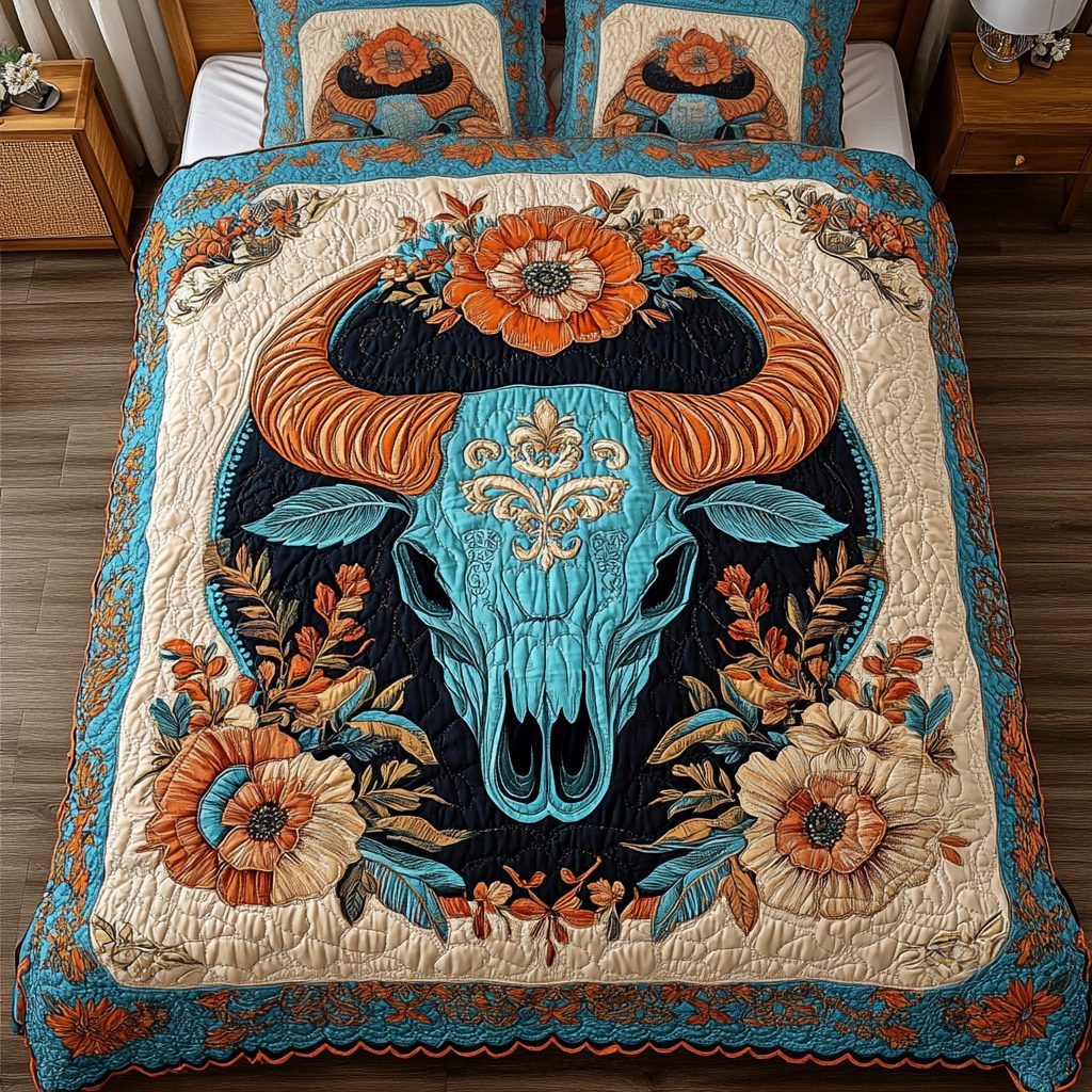 Native Strength quilted 3-piece bedding set on a made bed with two matching pillow shams