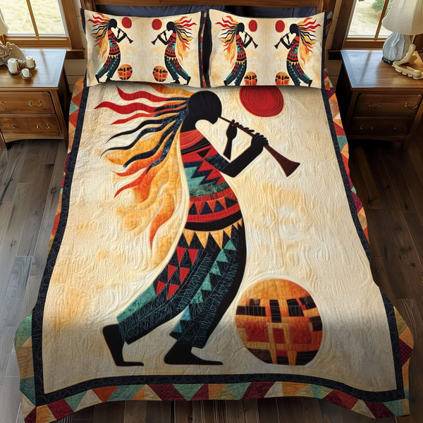 Native Winds quilted 3-piece bedding set on a made bed with two matching pillow shams