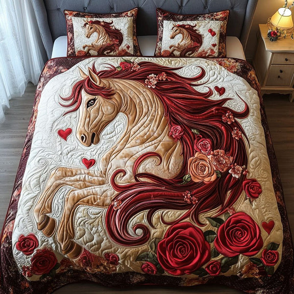 Natural Bond quilted 3-piece bedding set on a made bed with two matching pillow shams