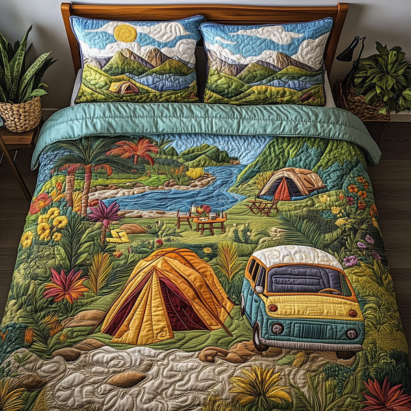 Natural Haven quilted 3-piece bedding set on a made bed with two matching pillow shams