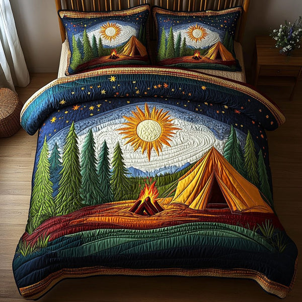 Nature Bliss quilted 3-piece bedding set on a made bed with two matching pillow shams