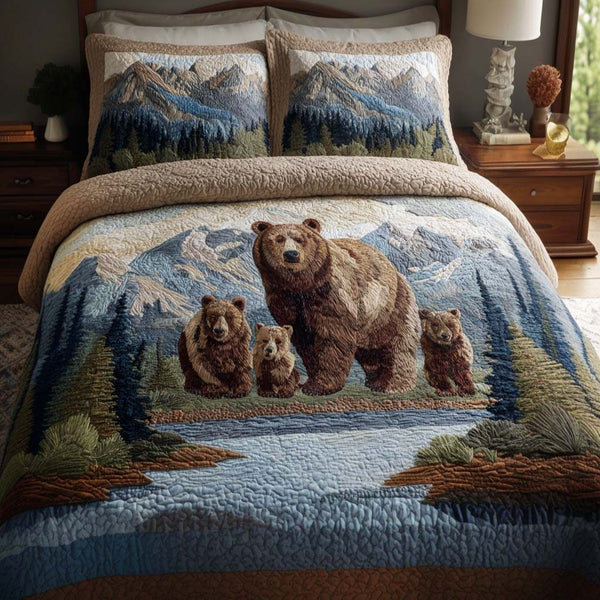 Nature Bond quilted 3-piece bedding set on a made bed with two matching pillow shams