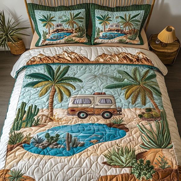 Nature Bound quilted 3-piece bedding set on a made bed with two matching pillow shams