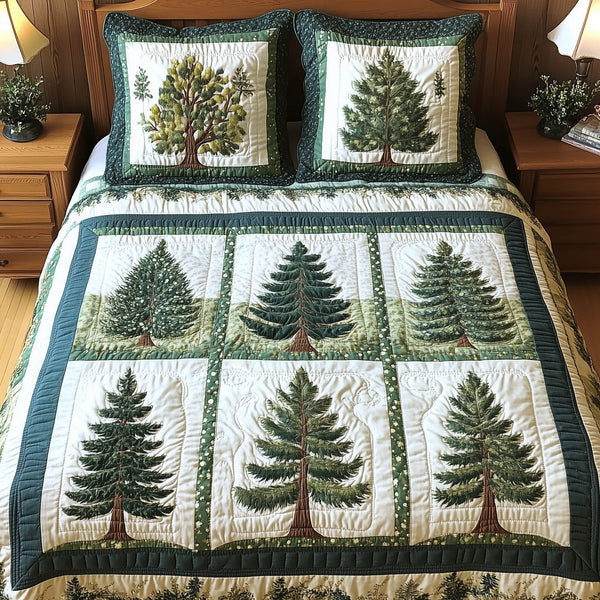 Nature Charm quilted 3-piece bedding set on a made bed with two matching pillow shams