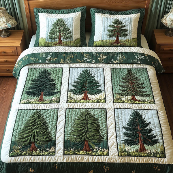 Nature Charm quilted 3-piece bedding set on a made bed with two matching pillow shams