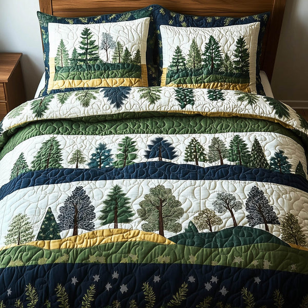 Nature Charm quilted 3-piece bedding set on a made bed with two matching pillow shams