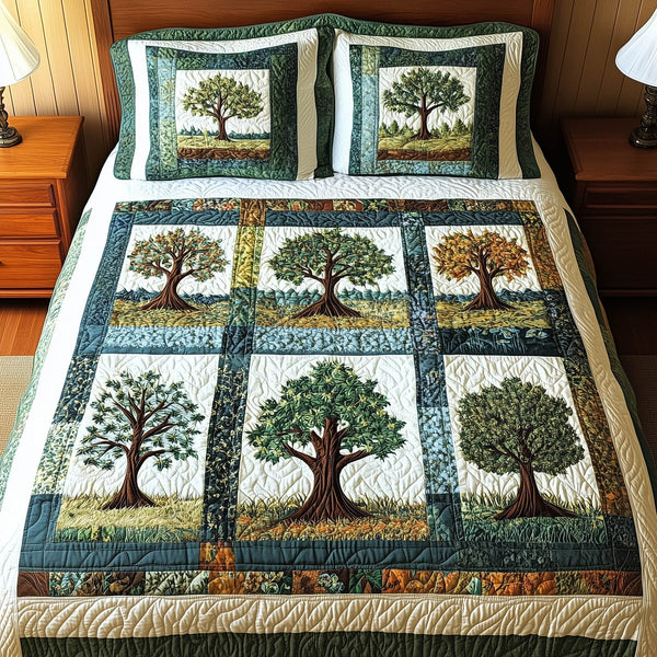Nature Charm quilted 3-piece bedding set on a made bed with two matching pillow shams