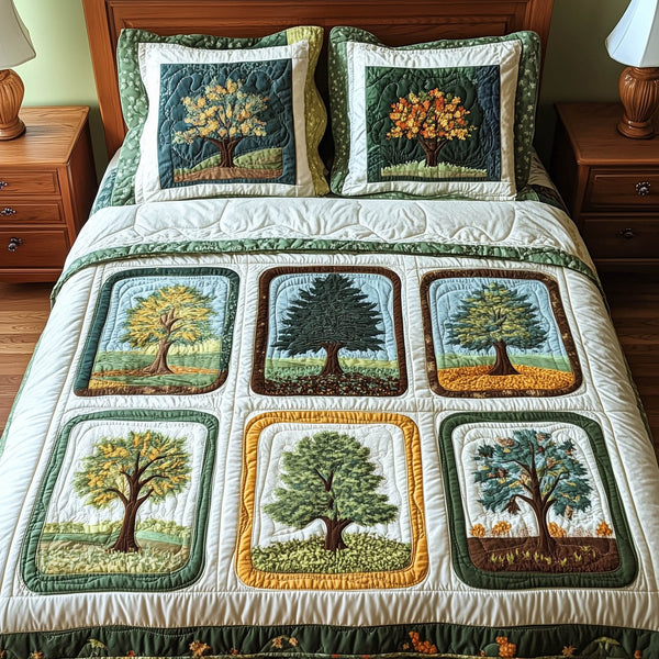 Nature Charm quilted 3-piece bedding set on a made bed with two matching pillow shams